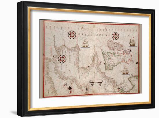 Portolan Map of Spain, England, Ireland and France-Joan Oliva-Framed Art Print