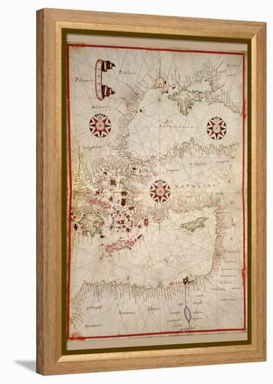 Portolan Map of Turkey, Mediterranean, Adriatic and the Agean-Joan Oliva-Framed Stretched Canvas