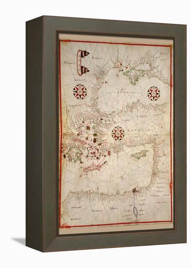 Portolan Map of Turkey, Mediterranean, Adriatic and the Agean-Joan Oliva-Framed Stretched Canvas