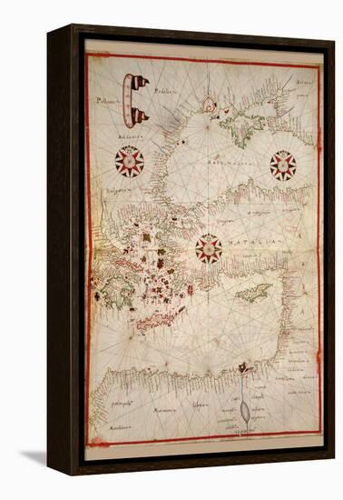 Portolan Map of Turkey, Mediterranean, Adriatic and the Agean-Joan Oliva-Framed Stretched Canvas