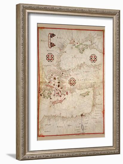 Portolan Map of Turkey, Mediterranean, Adriatic and the Agean-Joan Oliva-Framed Art Print