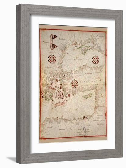 Portolan Map of Turkey, Mediterranean, Adriatic and the Agean-Joan Oliva-Framed Art Print