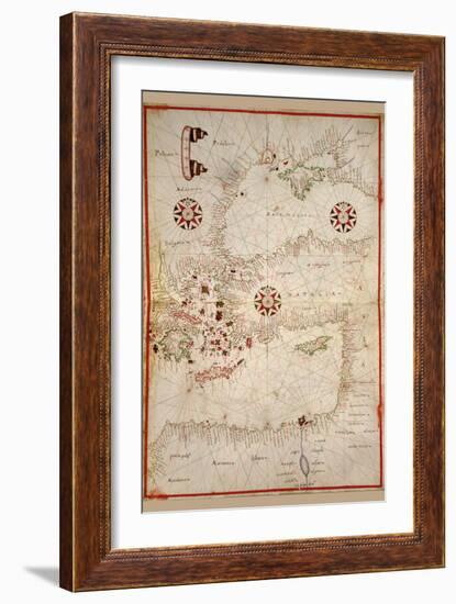 Portolan Map of Turkey, Mediterranean, Adriatic and the Agean-Joan Oliva-Framed Art Print