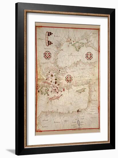 Portolan Map of Turkey, Mediterranean, Adriatic and the Agean-Joan Oliva-Framed Art Print