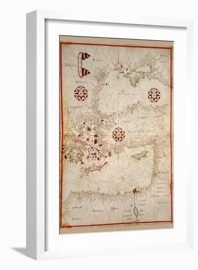 Portolan Map of Turkey, Mediterranean, Adriatic and the Agean-Joan Oliva-Framed Art Print