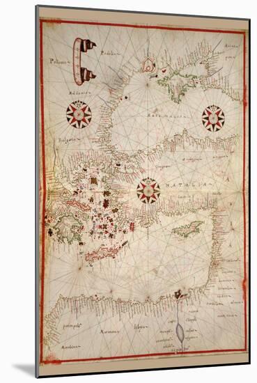 Portolan Map of Turkey, Mediterranean, Adriatic and the Agean-Joan Oliva-Mounted Art Print