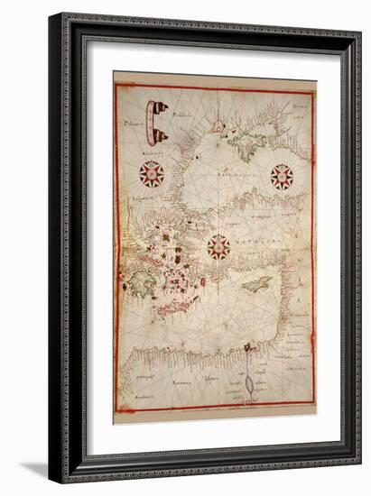 Portolan Map of Turkey, Mediterranean, Adriatic and the Agean-Joan Oliva-Framed Art Print