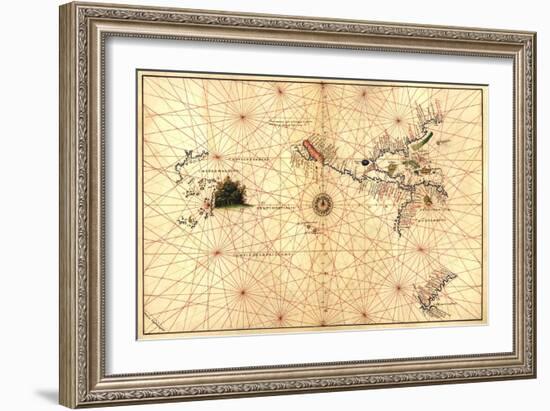 Portolan Map of Western Hemisphere Showing What Will Become the US, Panama and South America-Battista Agnese-Framed Premium Giclee Print