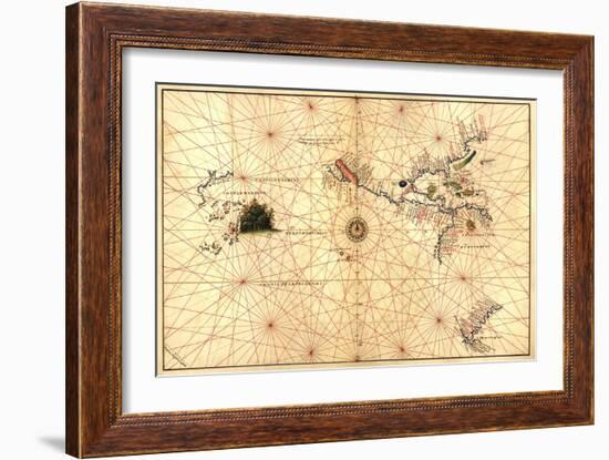 Portolan Map of Western Hemisphere Showing What Will Become the US, Panama and South America-Battista Agnese-Framed Premium Giclee Print