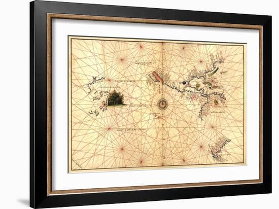 Portolan Map of Western Hemisphere Showing What Will Become the US, Panama and South America-Battista Agnese-Framed Premium Giclee Print