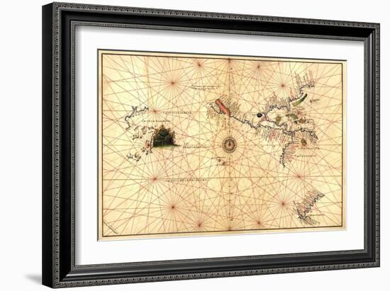 Portolan Map of Western Hemisphere Showing What Will Become the US, Panama and South America-Battista Agnese-Framed Premium Giclee Print