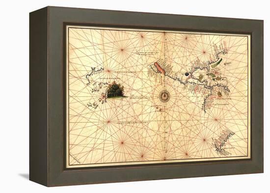 Portolan Map of Western Hemisphere Showing What Will Become the US, Panama and South America-Battista Agnese-Framed Stretched Canvas