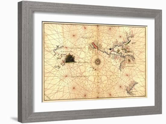 Portolan Map of Western Hemisphere Showing What Will Become the US, Panama and South America-Battista Agnese-Framed Art Print