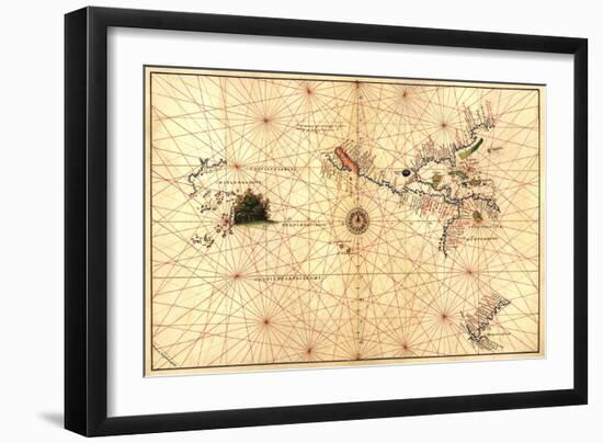 Portolan Map of Western Hemisphere Showing What Will Become the US, Panama and South America-Battista Agnese-Framed Art Print