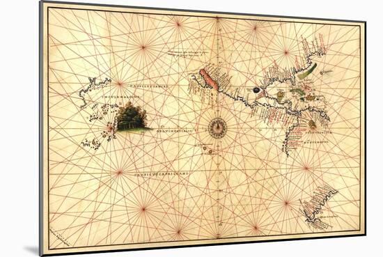 Portolan Map of Western Hemisphere Showing What Will Become the US, Panama and South America-Battista Agnese-Mounted Art Print