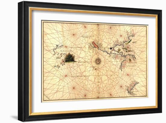 Portolan Map of Western Hemisphere Showing What Will Become the US, Panama and South America-Battista Agnese-Framed Art Print