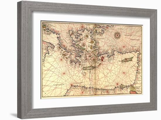 Portolan or Navigational Map of Greece, the Mediterranean and the Levant-Battista Agnese-Framed Art Print