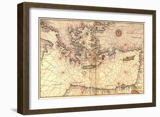 Portolan or Navigational Map of Greece, the Mediterranean and the Levant-Battista Agnese-Framed Art Print