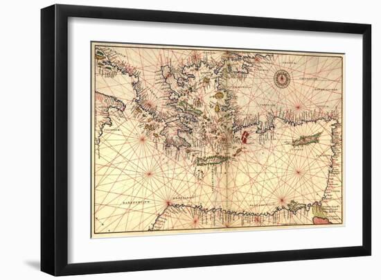 Portolan or Navigational Map of Greece, the Mediterranean and the Levant-Battista Agnese-Framed Art Print