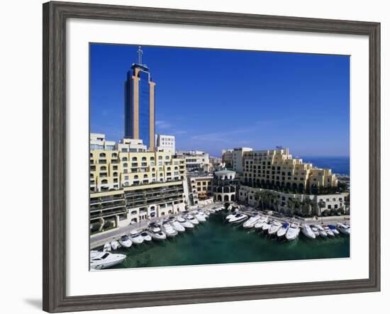 Portomaso Marina with Exclusive Apartments and Hilton Hotel, Paceville, St. Julian`S, Malta, Medite-Stuart Black-Framed Photographic Print