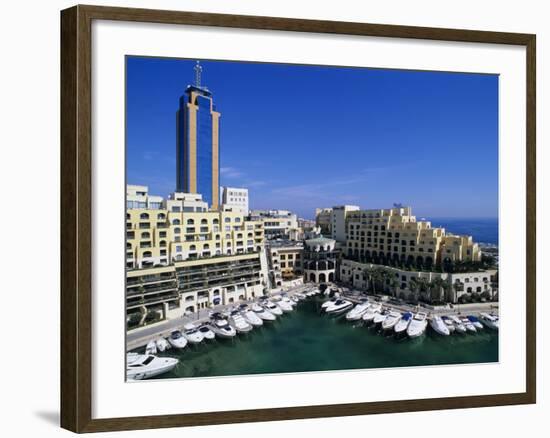 Portomaso Marina with Exclusive Apartments and Hilton Hotel, Paceville, St. Julian`S, Malta, Medite-Stuart Black-Framed Photographic Print