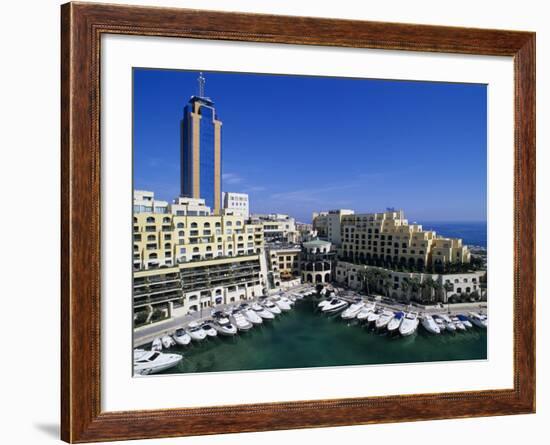 Portomaso Marina with Exclusive Apartments and Hilton Hotel, Paceville, St. Julian`S, Malta, Medite-Stuart Black-Framed Photographic Print