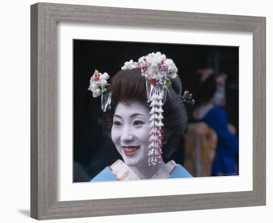 Portrait, Apprentice Geisha (Maiko), Woman Dressed in Traditional Costume, Japan-null-Framed Photographic Print