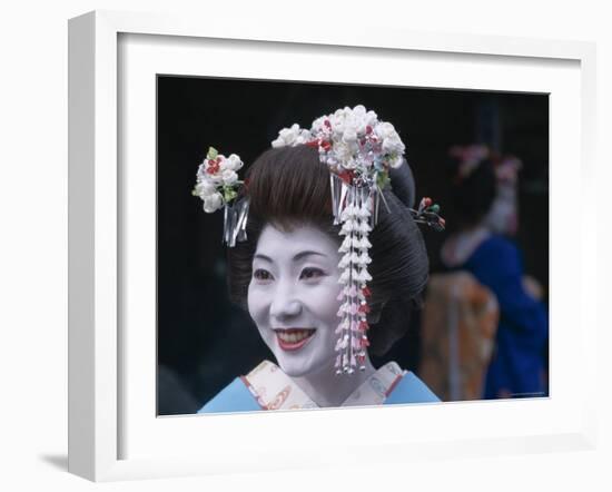 Portrait, Apprentice Geisha (Maiko), Woman Dressed in Traditional Costume, Japan-null-Framed Photographic Print