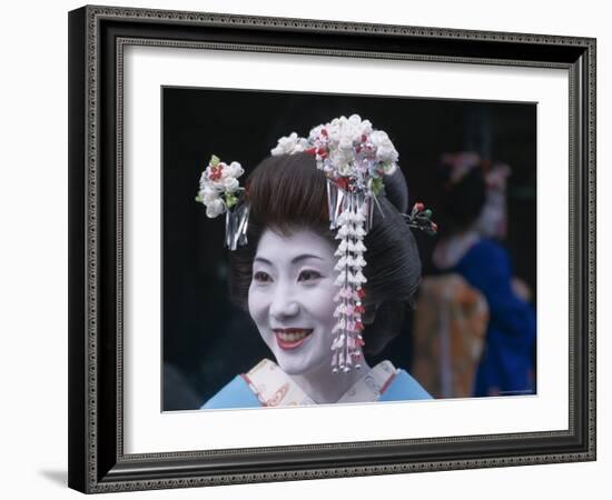 Portrait, Apprentice Geisha (Maiko), Woman Dressed in Traditional Costume, Japan-null-Framed Photographic Print