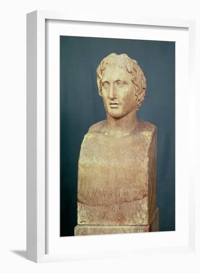 Portrait Bust of Alexander the Great (356-323 BC) Known as the Azara Herm, Greek Replica-Lysippos-Framed Giclee Print