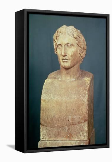 Portrait Bust of Alexander the Great (356-323 BC) Known as the Azara Herm, Greek Replica-Lysippos-Framed Premier Image Canvas