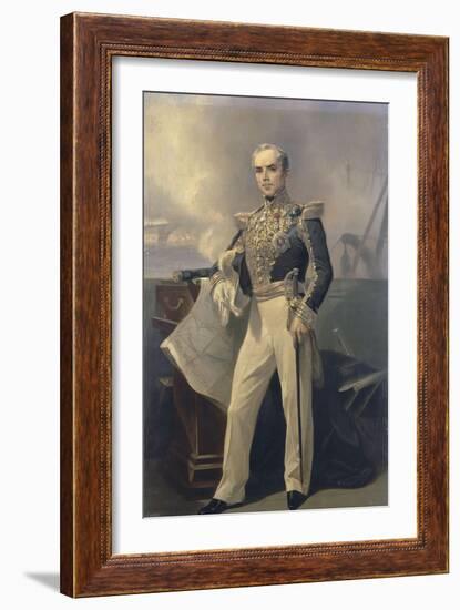 Portrait d'Armand-Joseph, amiral Bruat (1796-1855)- représenté commandant en chef de l'escadre de-Pierre François Eugène Giraud-Framed Giclee Print