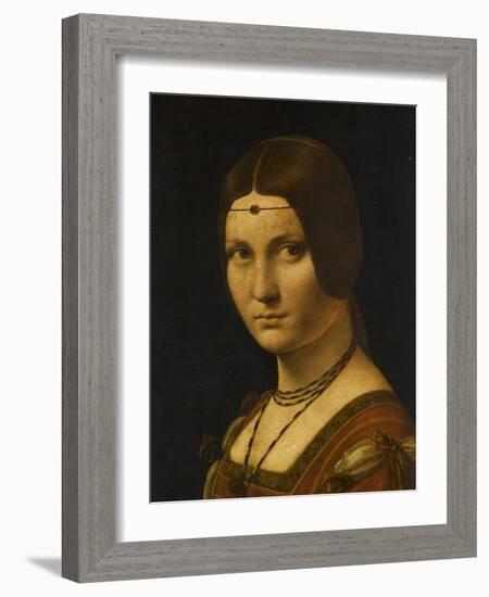 Portrait d'une dame de la cour de Milan, dit à tort "la belle ferronnière"-Léonard de Vinci-Framed Giclee Print