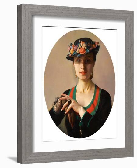 Portrait De Dame  (Portrait of a Lady) Elle Est Coiffee D'un Chapeau Fleuri a Voilette Peinture De-Konstantin Andreevic Somov-Framed Giclee Print