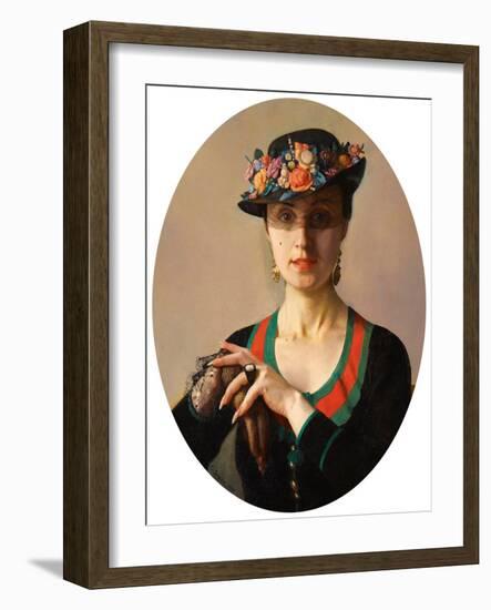 Portrait De Dame  (Portrait of a Lady) Elle Est Coiffee D'un Chapeau Fleuri a Voilette Peinture De-Konstantin Andreevic Somov-Framed Giclee Print