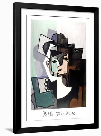 Portrait de Face sur Fond Rose et Vert-Pablo Picasso-Framed Collectable Print