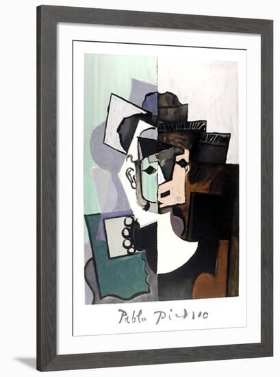 Portrait de Face sur Fond Rose et Vert-Pablo Picasso-Framed Collectable Print