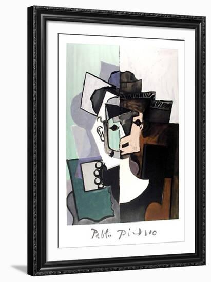 Portrait de Face sur Fond Rose et Vert-Pablo Picasso-Framed Collectable Print