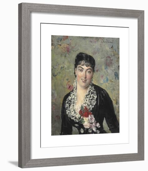 Portrait de Femme au Bouquet de Roses-Giovanni Boldini-Framed Premium Giclee Print