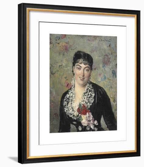 Portrait de Femme au Bouquet de Roses-Giovanni Boldini-Framed Premium Giclee Print