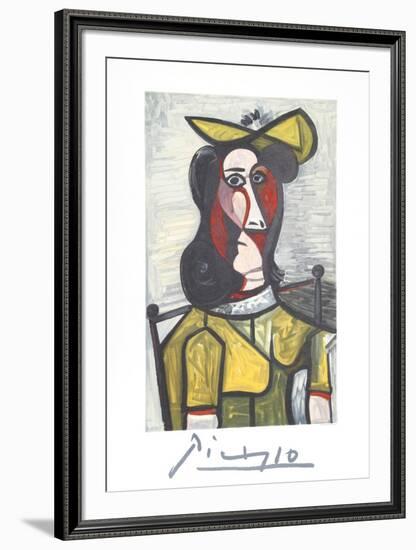 Portrait de Femme Au Chapeau et A La Robe Vert Jaune-Pablo Picasso-Framed Collectable Print