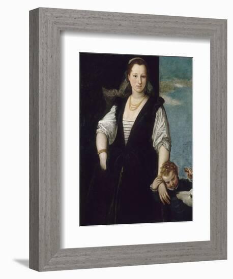 Portrait de femme avec un enfant et un chien (les enfants de Francesco Bevilacqua ?)-Paolo Veronese-Framed Giclee Print