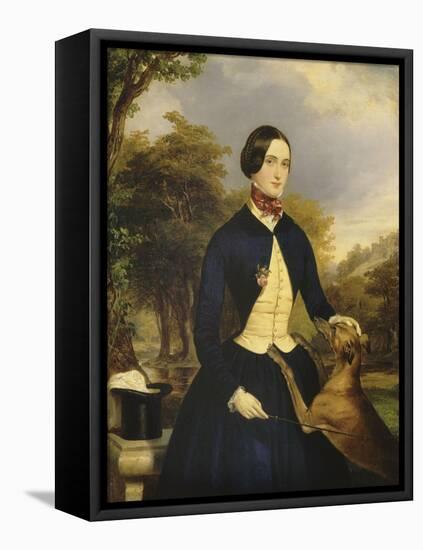 Portrait de femme en amazone avec son chien-Ferdinand Georg Waldmüller-Framed Premier Image Canvas