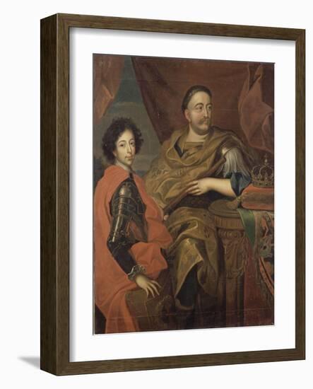 Portrait de Jean III Sobieski, roi de Pologne et d'un de ses fils, Jacques-Louis (1629-1696)-Alexandre Jan Tricius-Framed Giclee Print