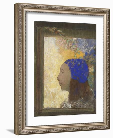 Portrait de jeune femme au bonnet bleu-Odilon Redon-Framed Giclee Print