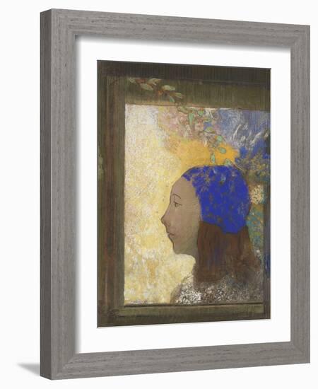 Portrait de jeune femme au bonnet bleu-Odilon Redon-Framed Giclee Print