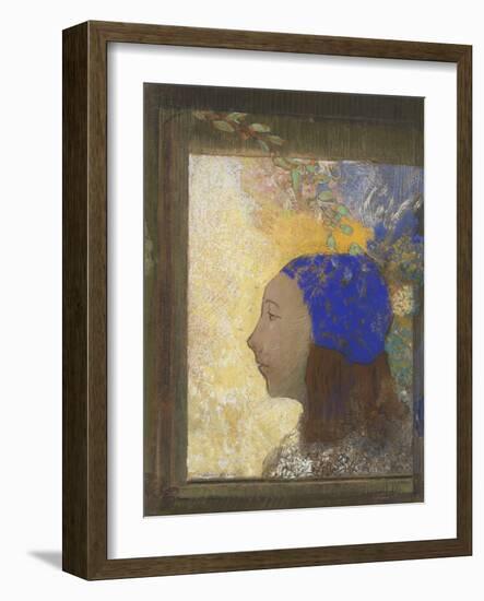 Portrait de jeune femme au bonnet bleu-Odilon Redon-Framed Giclee Print