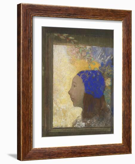 Portrait de jeune femme au bonnet bleu-Odilon Redon-Framed Giclee Print