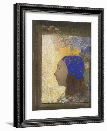 Portrait de jeune femme au bonnet bleu-Odilon Redon-Framed Giclee Print