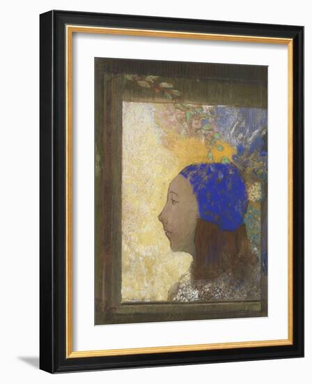 Portrait de jeune femme au bonnet bleu-Odilon Redon-Framed Giclee Print